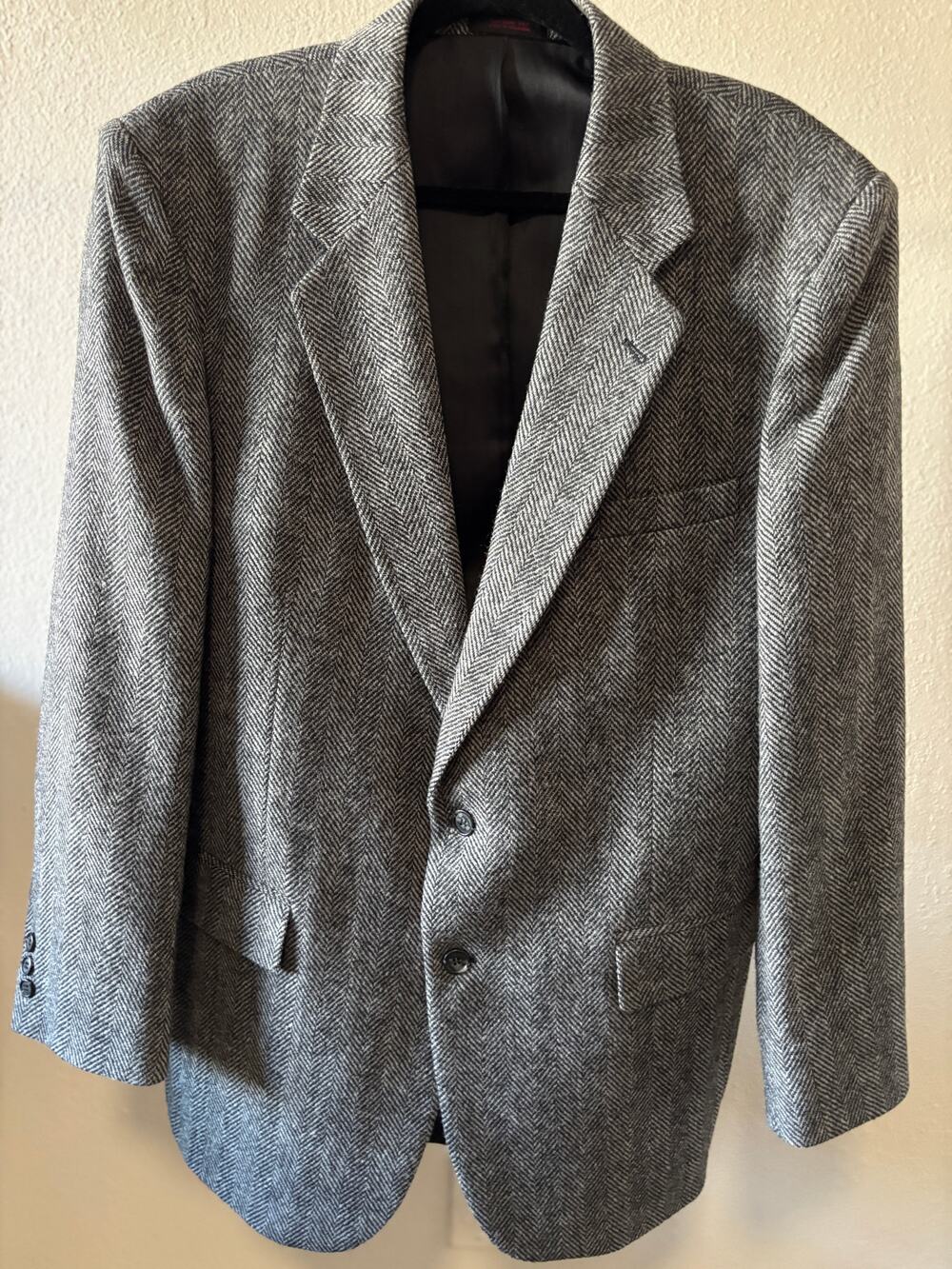 Barrington 100% Wool Blazer Sport Coat Jacket Black Gray White Herringbone 44L